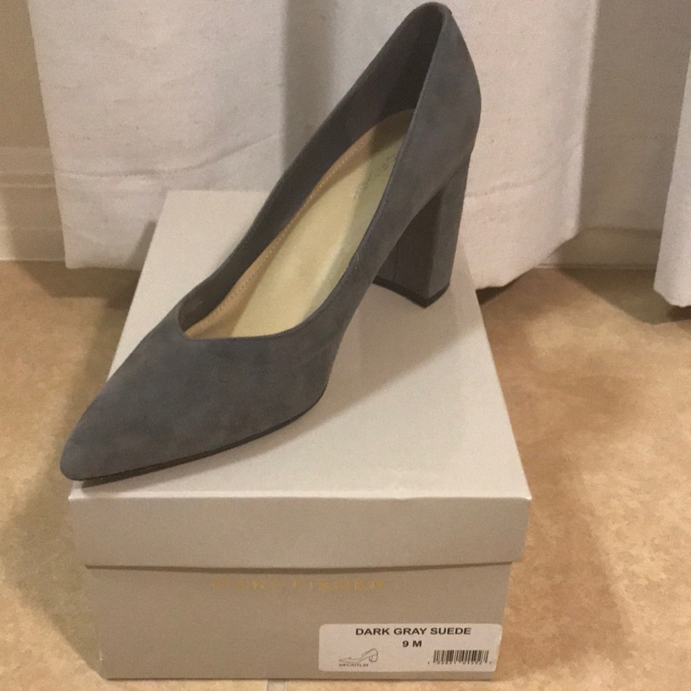 Gray suede heel